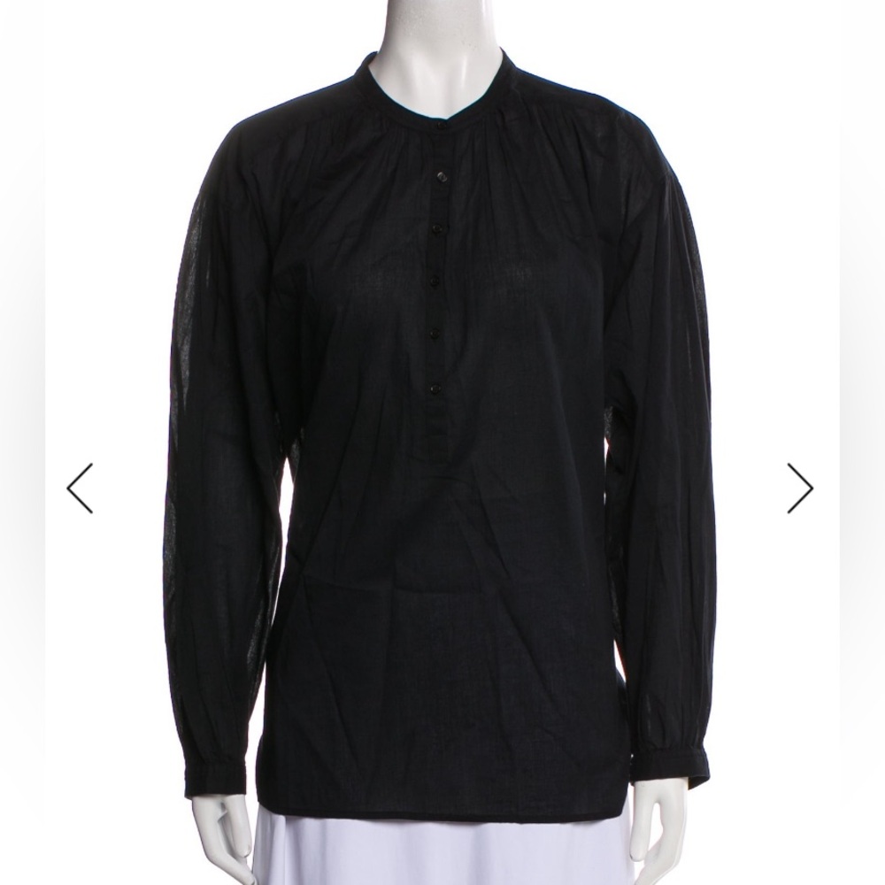 Nili Lotan Black Long-Sleeve Button Blouse SZ M